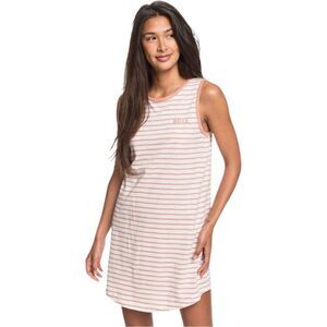 Roxy Women's Love Sun Tank Salmon Pink & Ivory Stripes Dress Cover Up Size Med